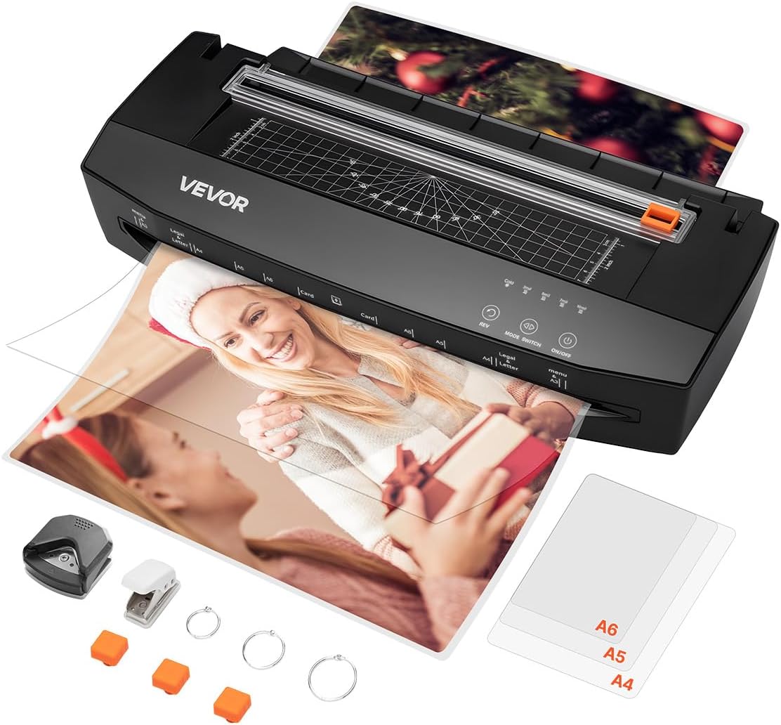 VEVOR Laminator Machine, Cold and Hot Laminator for Max A3 Paper Size, 1 min Quick Warm Portable Laminator, 3-10 mil Thickness, Ideal for Home, Office, Business, or School Supplies, Black