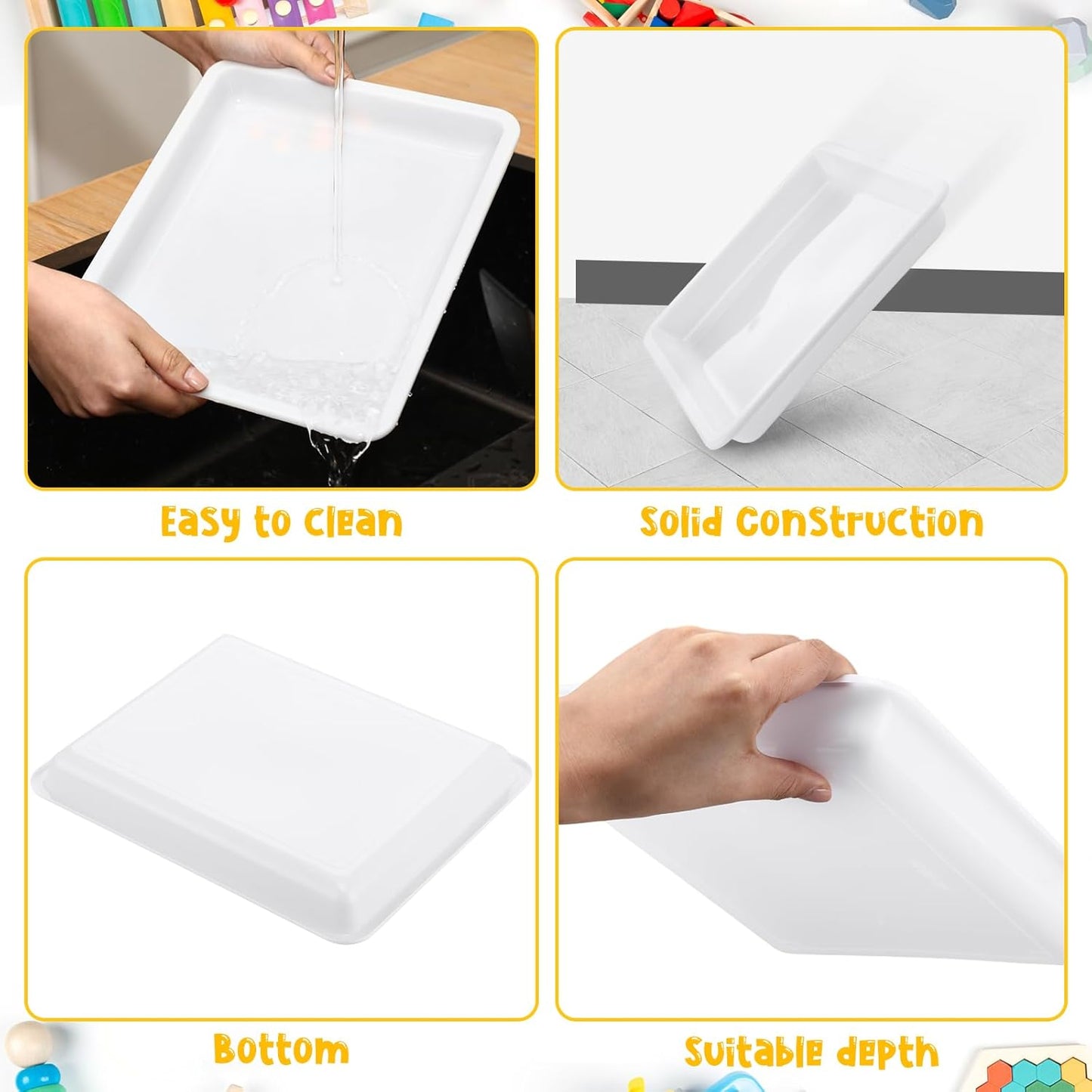 Maitys 24 Pcs Plastic Art Trays 11 x 8.7 x 1 Inch Activity Craft Tray Organizer Serving Tray Stackable Storage Sand Trays for School Painting Beads Crafts DIY Projects(White)