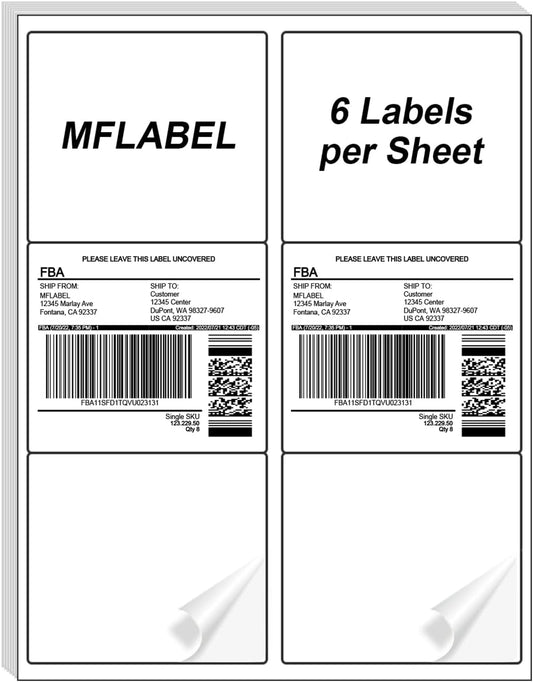 MFLABEL 3-1/3" x 4" Shipping Address Labels, FBA Labels, 6-UP Sticker Labels, White Shipping Labels, Easy to Peel, Address Labels for Laser/Ink Jet Printer, 6 Per Page (300 Labels, 50 Sheets)