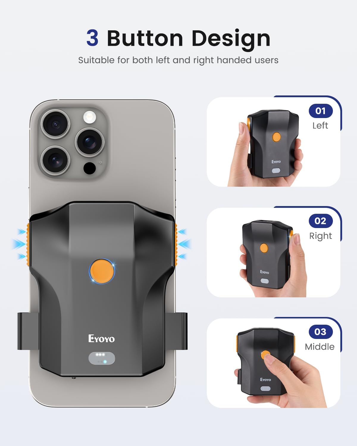 Eyoyo Bluetooth Barcode Scanner Wireless: Portable Phone Back Clip 1D Bar Code Reader for Library, Retail Store, Book Inventory - Fast UPC ISBN Scanner Compatible with 4.7"-7.2" Android Phone, iPhone