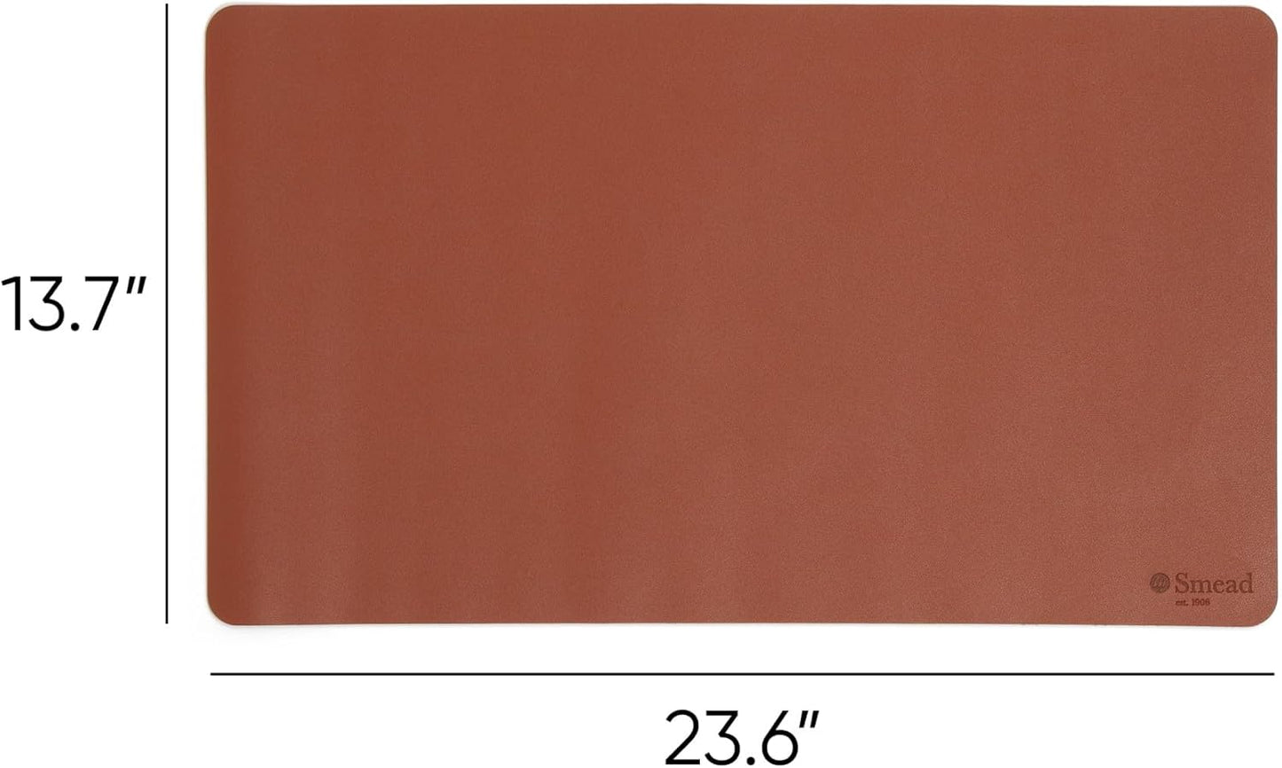 Smead Desk Pad, Vegan Leather Desk Mat with Non-Slip Faux Suede Backing, Perfect Desk Organizer for Office Decor, 23.6” x 13.7” Small, Saddle (64837)