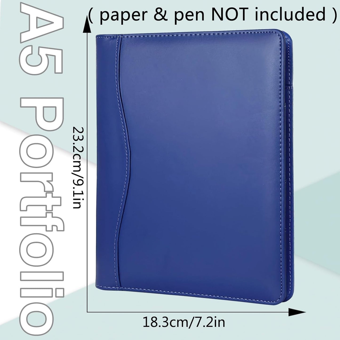 Leather Portfolio Binder 5 x 8, Mini Soft Leather Padfolio A5 Business Binder Legal Writing Pad Junior Size Document Organizer for Present Gift Kid Men Women Navy Blue