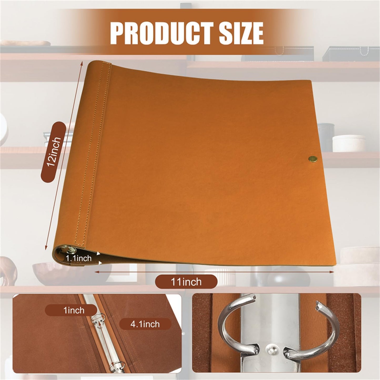 Leather 3 Ring Binder Holds 8.5 x 11 Inch Paper Binder Organizer Vintage Faux Leather Portfolio Folder Planner for Office Home Document Photo Diary Supplies(Antique Brown)