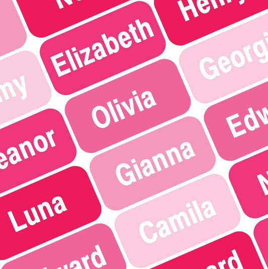 Personalized Waterproof Name Labels Press and Stick Custom Name Stick on Clothing Labels. Customized Up to 3 Lines Great for Camp & Daycare (Lovley Rose Pink)