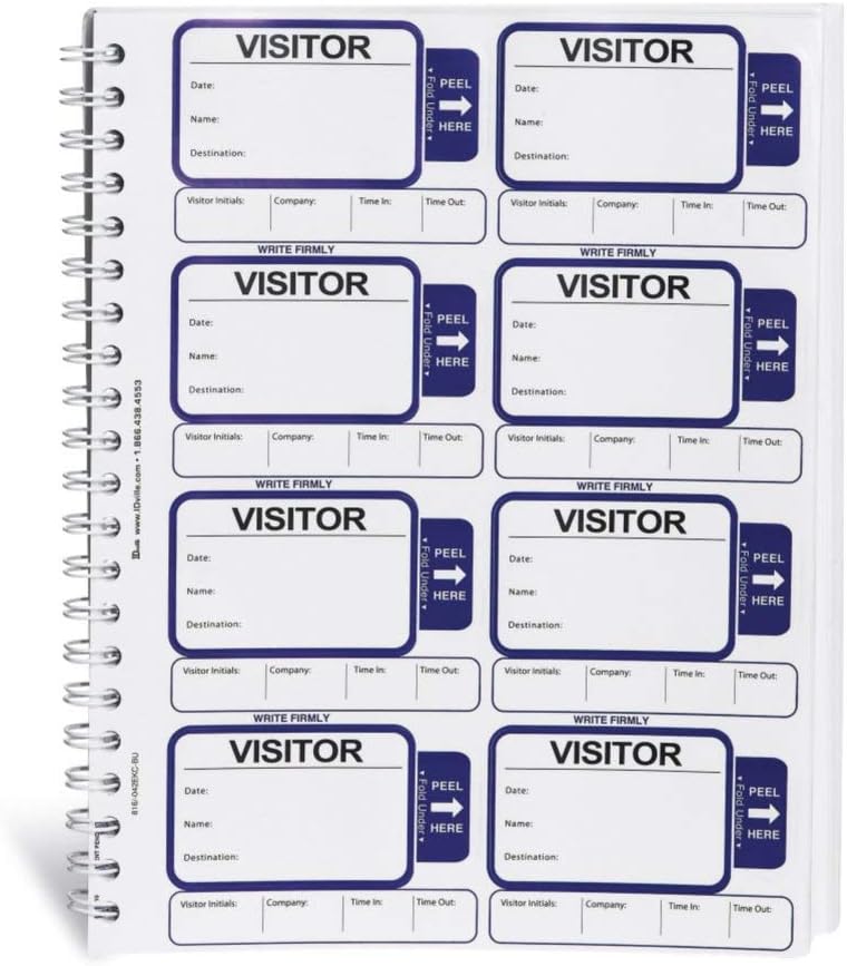 Visitor Log Book, Spiral-Bound Self Expiring Visitor Badges, Guest Register Book, Carbon Copy - 200 Badges