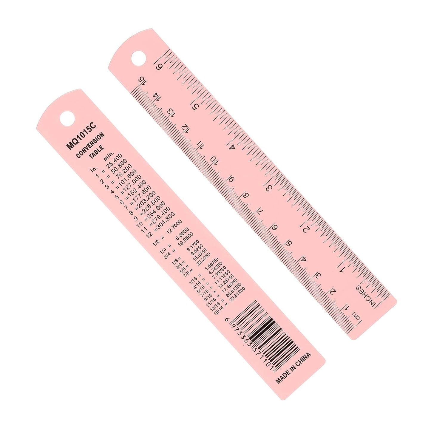 PATIKIL 15cm/6" Metal Ruler, 2 Pack Aluminum Alloy Rulers with Centimeters, Millimeters, Inches and Conversion Table Straight Edge Ruler for Writing Machinist Drafting, Pink