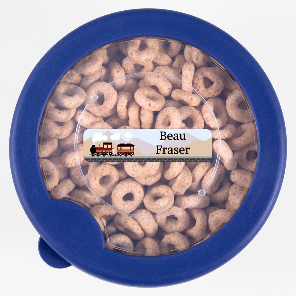 Name Bubbles - Custom Small Rectangle Name Labels for Kids (64 Labels) - Personalized Waterproof Name Stickers for Daycare, Lunch Boxes, Water Bottles, Shoes, School Supplies, & Camp (Train)