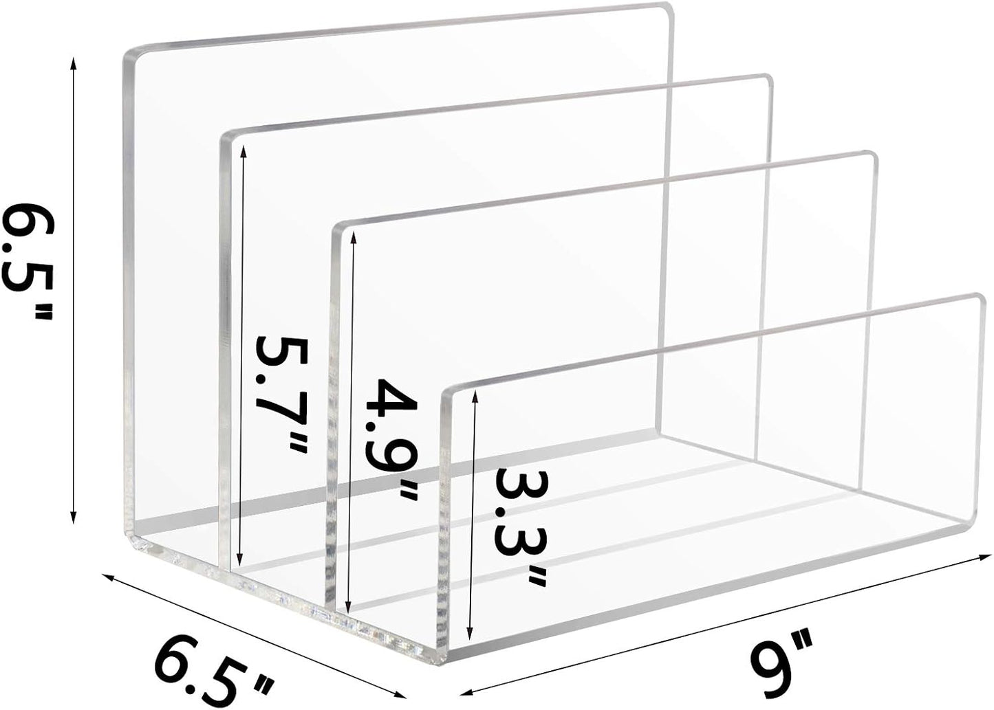 Tasybox Acrylic File Holder, Clear File Sorter Desk File Organizer 3 Sections Office Desktop Rack 9" x 6.5" x 6.5"