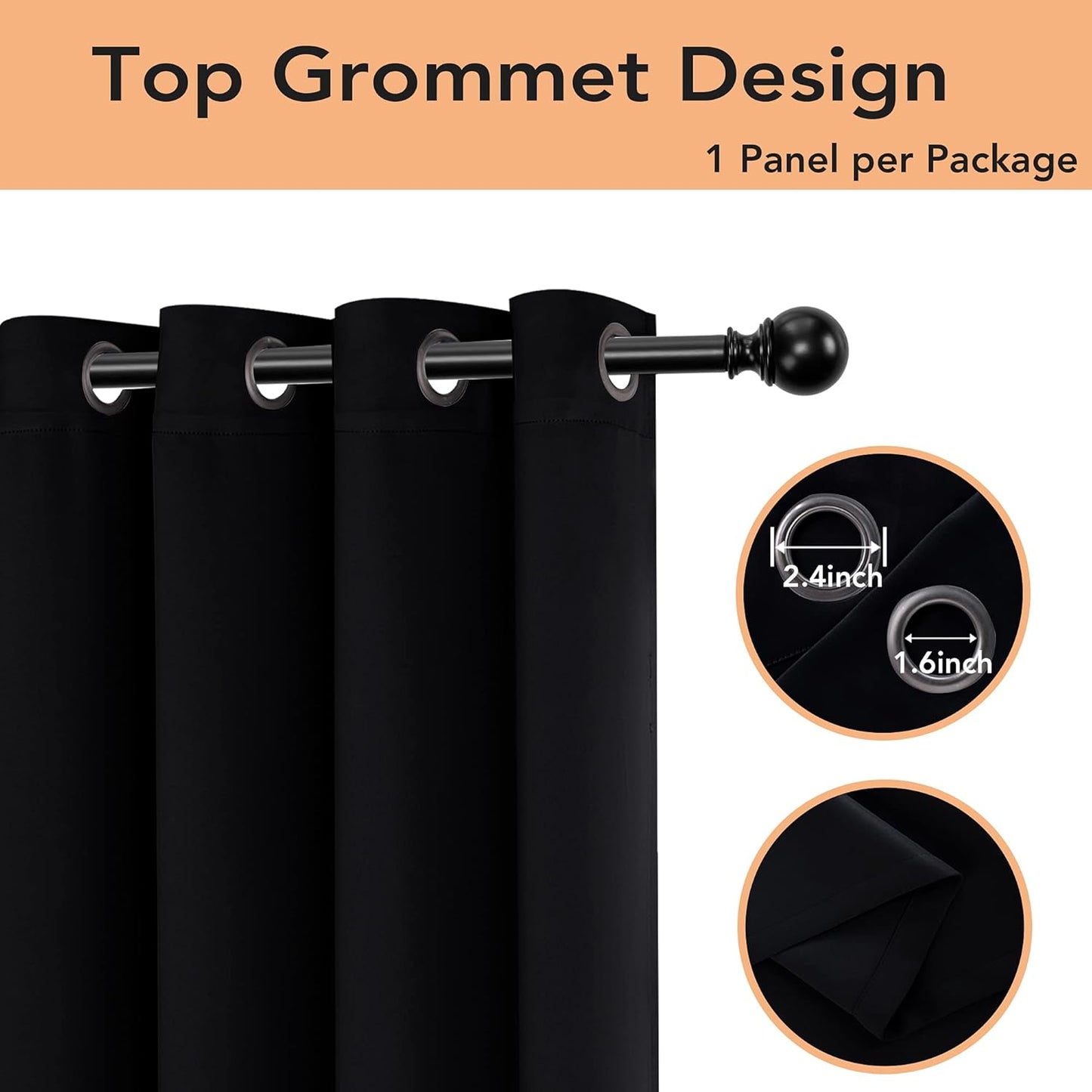BONZER Room Divider Curtain Grommet Thermal Insulated Wide Blackout Curtains for Bedroom Living Room, 96L x 70W Inch (8L x 5.8W ft), 1 Panel, Black