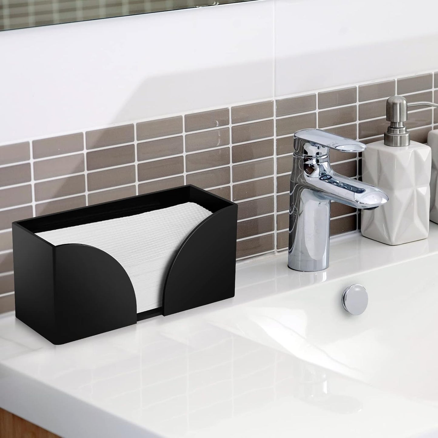 Paper Towel Dispenser Countertop Black Acrylic Paper Towel Holder for Bathroom Folded Paper Towel Dispenser Clear Trifold Napkin Holder for Z-fold, C-fold, MultiFold Trifold - Home Kitchen