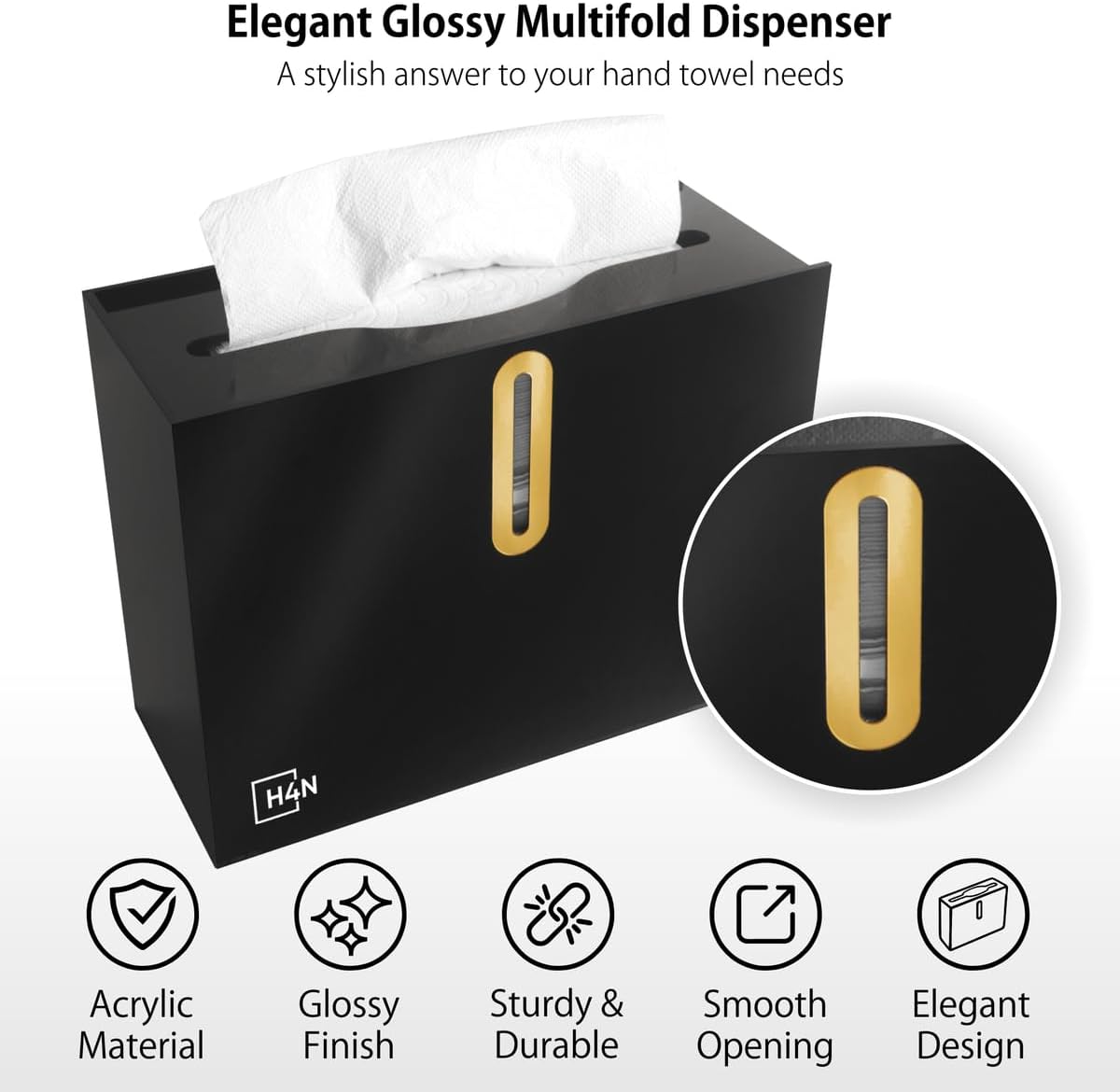 H4N Multifold Hand Paper Towel Dispenser Countertop, Compact Design, Single Sheet Dispensing for Home and Commercial Use, Black