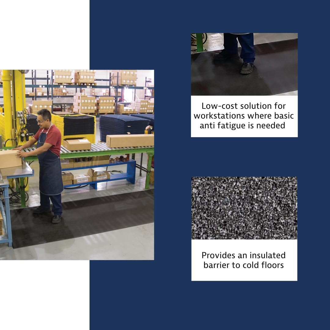 Notrax 411 Sof-Tred™ 2' x 60' x 3/8" Anti Fatigue Mat, Enhanced Slip Resistance with Beveled Edges and Pebbled Surface, Ideal for Industrial and Commercial Workplaces, Black, 411R0324BL
