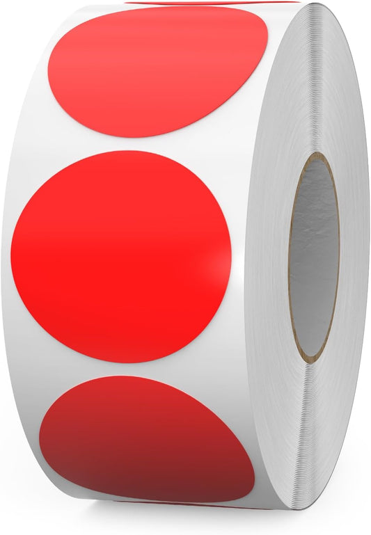 1000 PCS Round Stickers 1.5 Inch Vinyl Red Colored Dot Sticker Roll Removable Color Coding Circle Labels for Inventory Garage Sale Price Tags