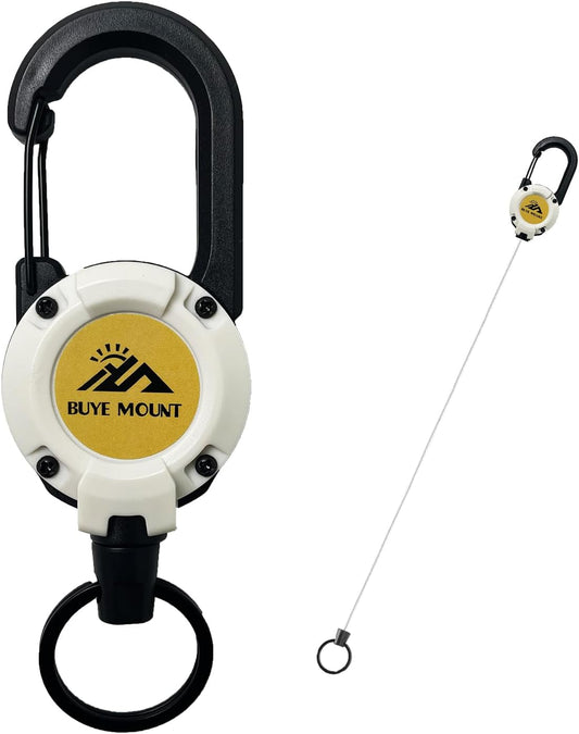 Retractable Keychain Heavy Duty, Multitool Carabiner Badge Holder, Retractable Keychain Clip Id Holder, Upgraded 58cm Stainless Steel Cord, Suitable for Men and Women White