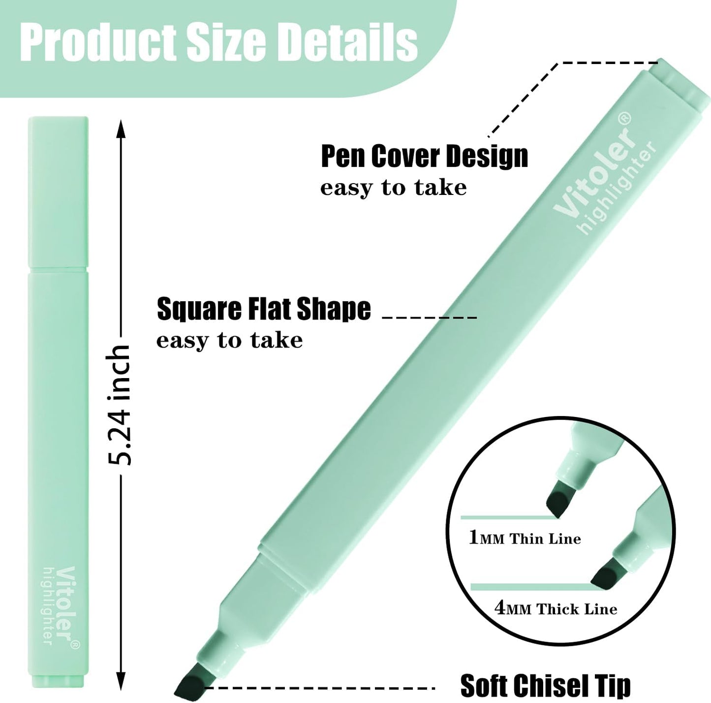 Vitoler Highlighters Assorted Colors,8 Pack,Soft Chisel Tip,Cute Highlighters Set for Aesthetic School Office Supplies,Book Markers