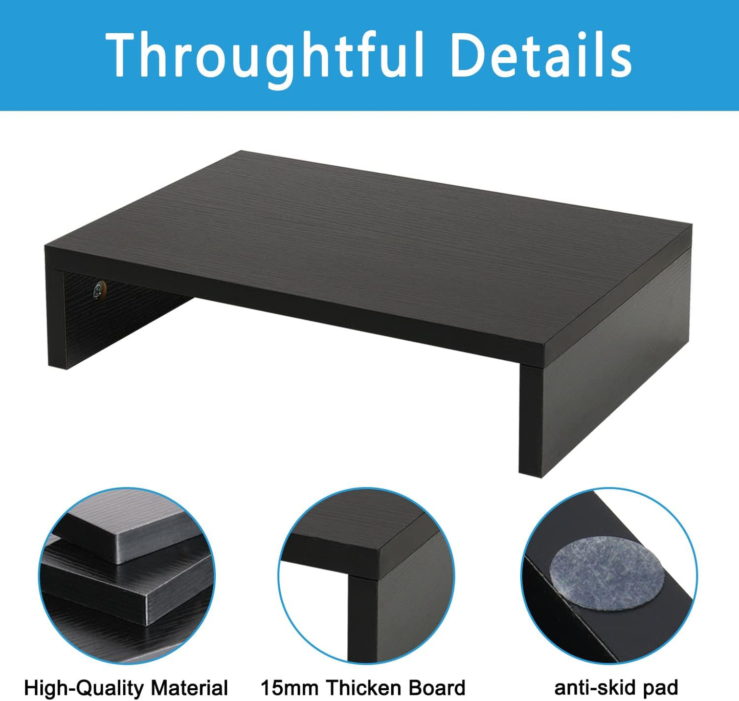 TEAMIX 14.2 inch Monitor Stand Riser, Wood Monitor Riser with Storage for Desk Small Monitor Stand TV/Screen/PC/Laptop Riser Computer Stand Desktop Shelf (Black-14.2 inch)