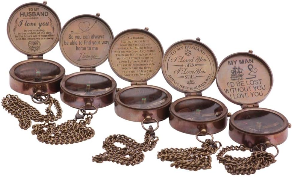 to My Husband I Love You, Brass Compass Engraved Gifts for Men, Bronze for Men, Romantic Gifts for Him/Her, Keepsake Gifts for Husband, 5th/25th 50th Wedding Ideas