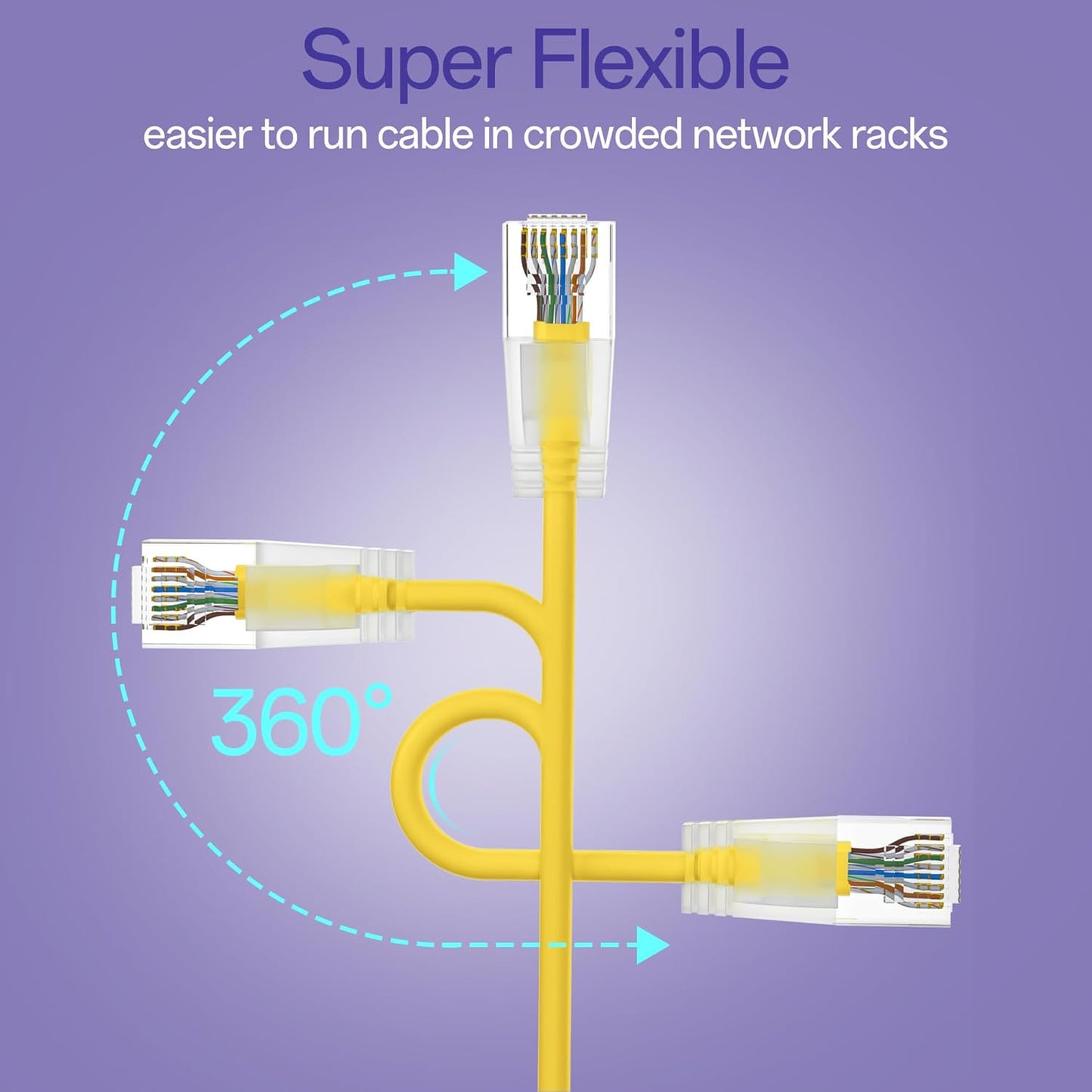 Cat6a Patch Cables 0.5ft (24 Pack) Slim, Cat6 Ethernet Patch Cable Pure Copper, Flexible Cat 6 Patch Cable 550MHZ 10G, Space-Saving Cat 6A Network Cables for Patch Panel, Yellow