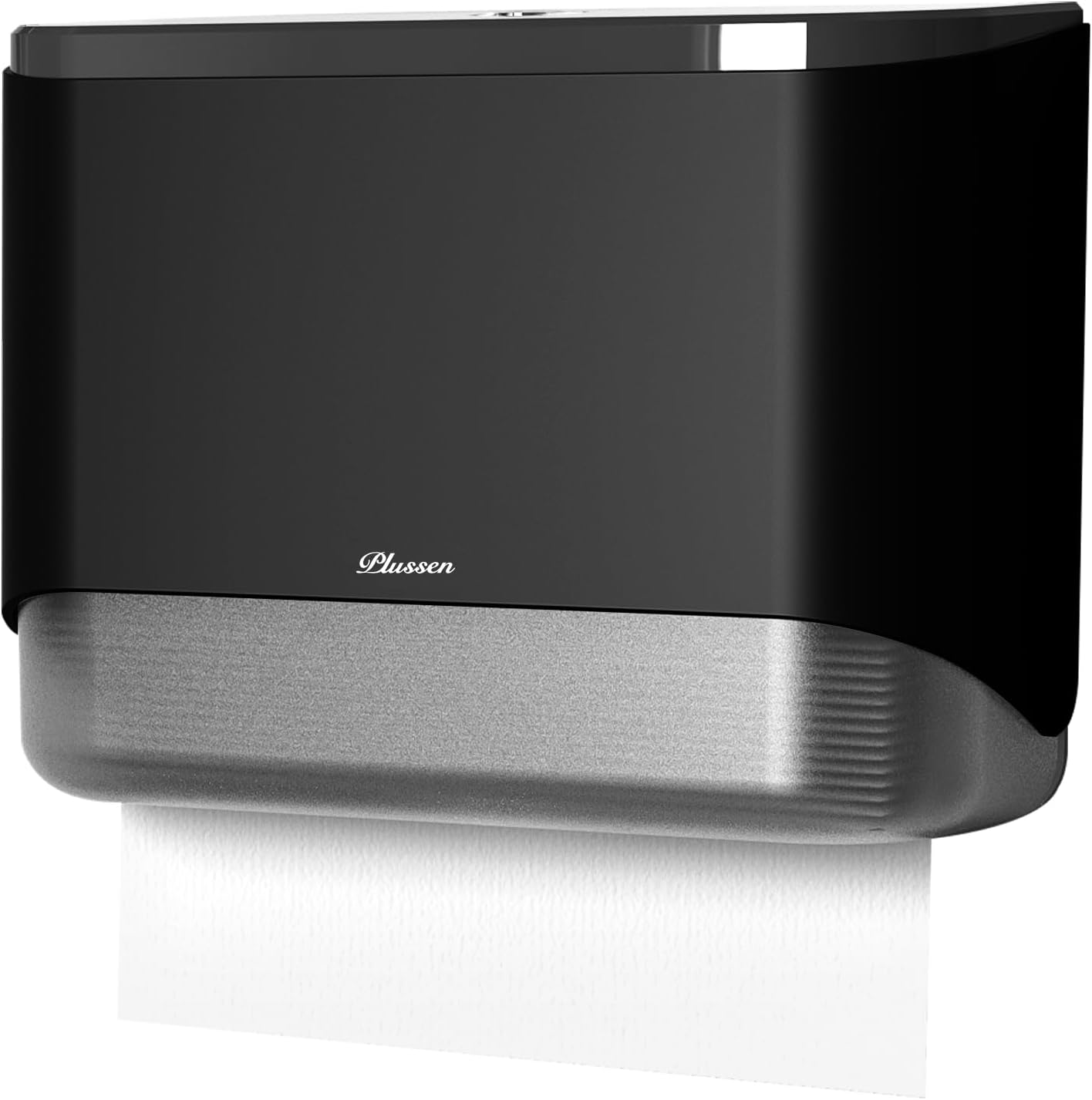 Paper Towel Dispenser Wall Mount, Adhesive No Drilling Multifold Trifold Cfold Commercial Hand Towel Dispenser (Black-PN6012)