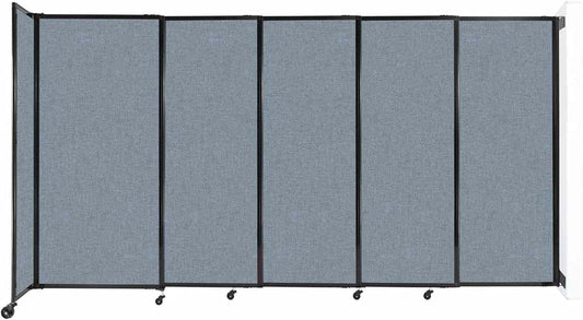 Wall-Mounted Sliding StraightWall Room Divider | Adjustable Widths | Locking Wheels | Room Separator | Up to 11'3" Wide x 6' Tall Powder Blue Fabric Panels