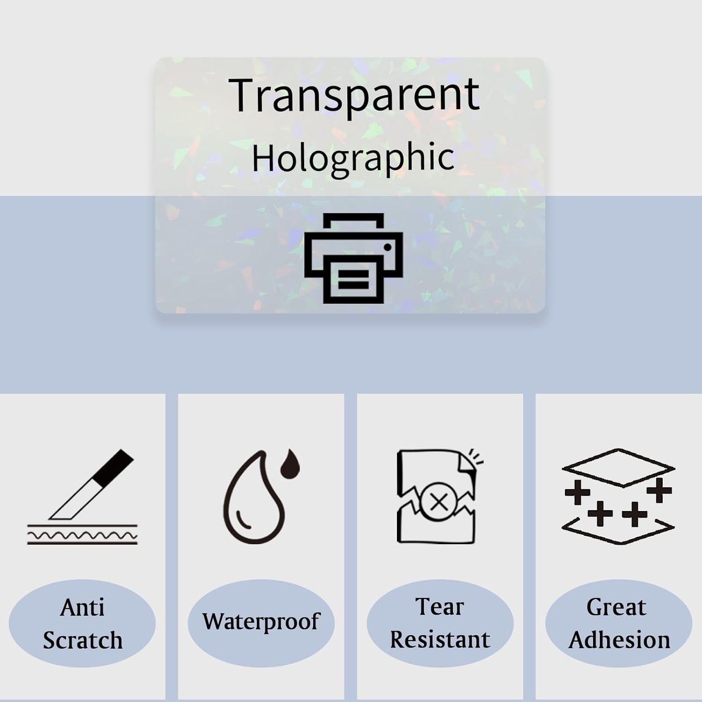 STARLIBOO Transparent Stickers Labels - 2" x 4" Clear Address Labels Mailing Stickers for Laser/Inkjet Printer 8.5"×11"- 200 Labels (Clear Holographic)