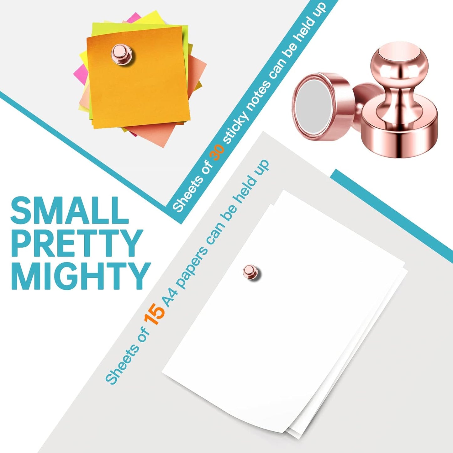 Pack of 8 Rose Gold Pink Push Pins Ideal Whiteboard Refrigerator Magnets - Adult Small Strong Magnets for Kitchen Classroom Office