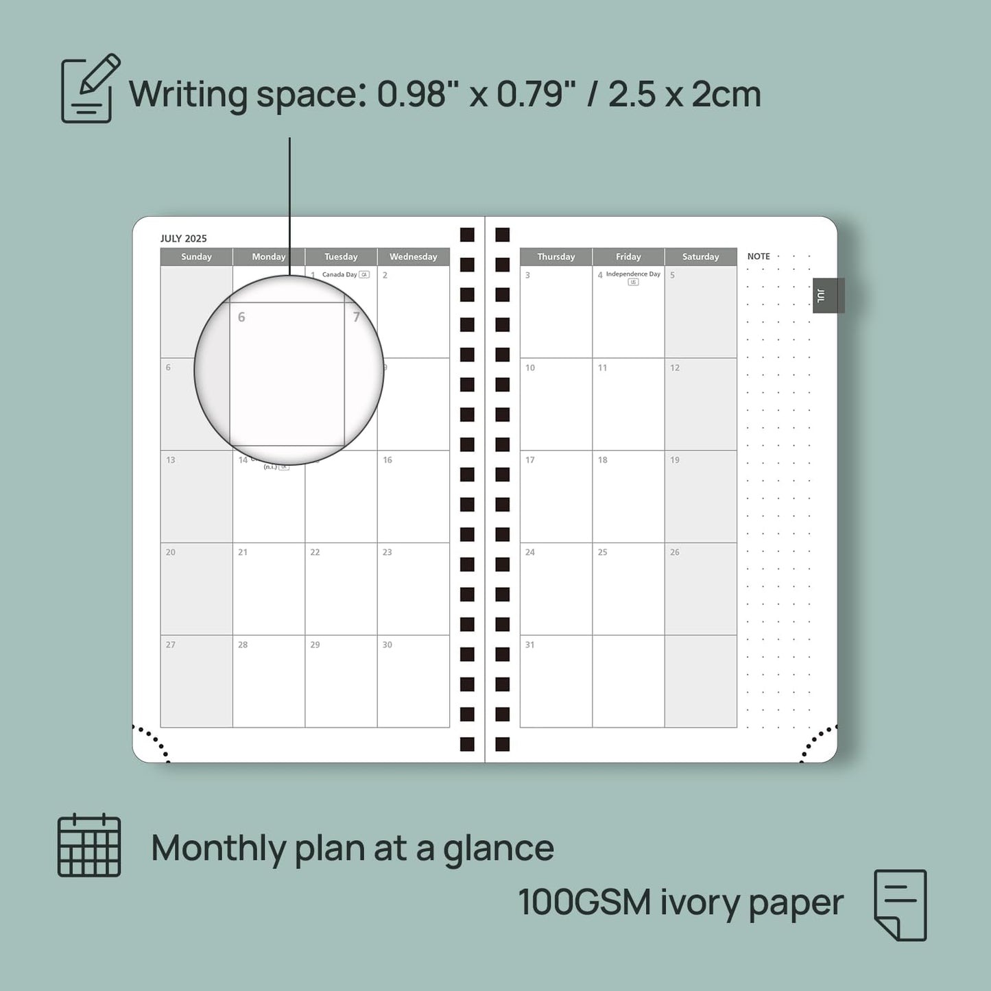 POPRUN Pocket Planner 2025-2026 (Spiral Hardcover - 4''x 6.25''), Daily Weekly and Monthly (July 2025 - June 2026) with Hourly Time Slots, for Purse, 100 GSM - Haze Blue