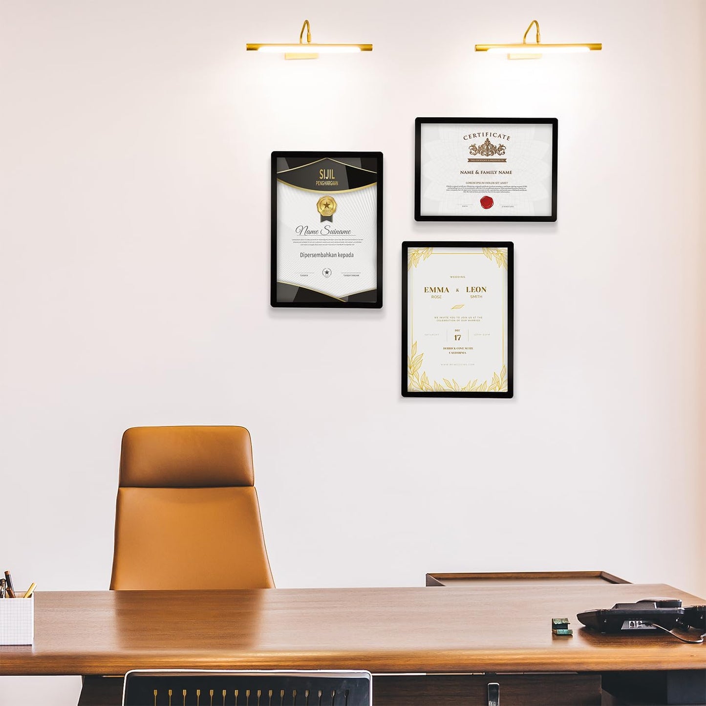 Sign Holder 8.5"x11" Wall-mounted 2 Pack, Self-Adhesive Display Frame for College Certificate/Poster/Paper/Picture Office/Store/School Display Sign Holder with Horizontal and Vertical (Black)