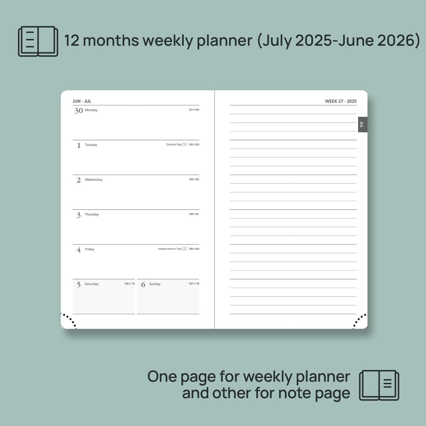 POPRUN Planner 2025-2026 Weekly Notebook for Purse(Pocket Size 4''x 6.25'') Small Academic Calendar (JUL.25 - JUN.26) with Monthly Tabs, Leather Soft Cover, Inner Pocket, 100 GSM - Cerulean Blue