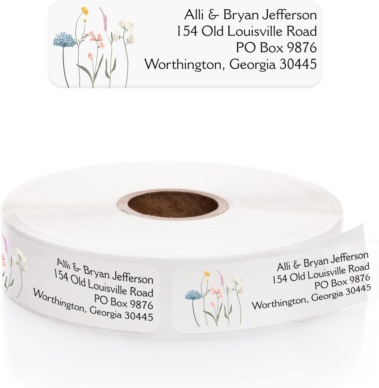 Clear Wildflower Rolled Address Labels / 250 Personalized Return Address Labels/Designer Address Stickers in Elegant Plastic Dispenser