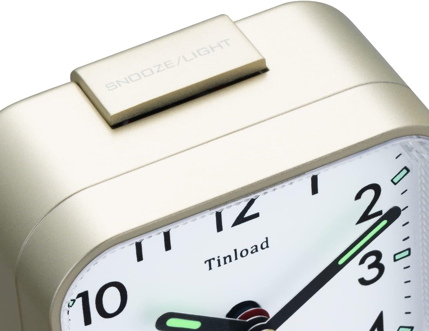 Small Battery Operated Analog Travel Alarm Clock Silent Non Ticking,Gentle Wake, Ascending Beep Sounds, Snooze,Lighted on Demand,Easy Set(Gold)