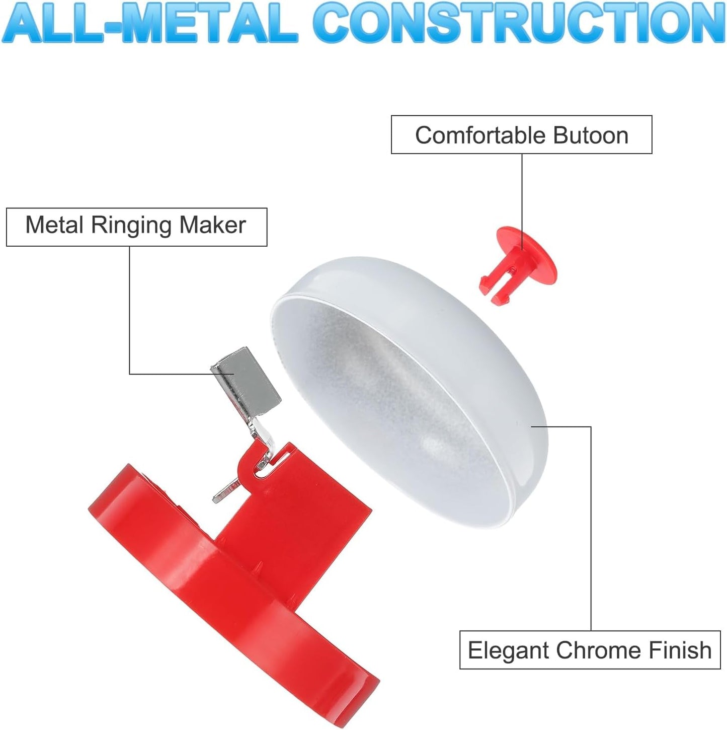 PATIKIL 6 Pcs Desk Call Bell 2.5" Dia with Metal Anti-Rust Construction Red/White