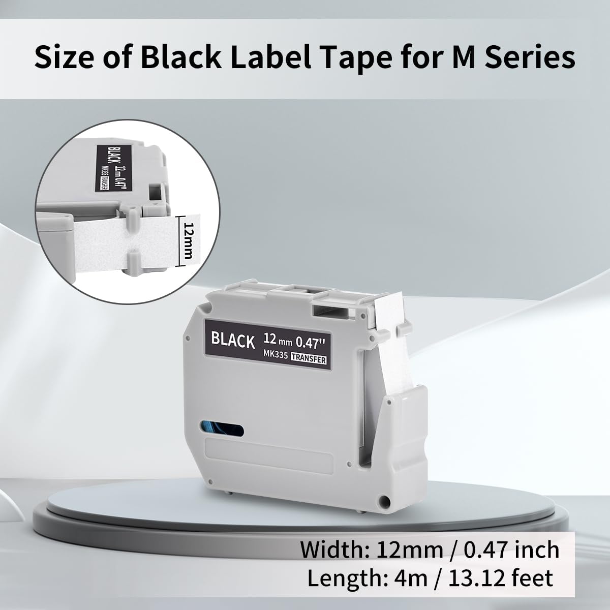 Fimax 4 x Label Maker Tape White on Black M-K335 MK 335 Replacement Brother P Touch M Tape 12mm 0.47 Black, Compatible with Brother P Touch PT-M95,PT-90,PT-70,PT-65,PT-85 Label Maker Refills