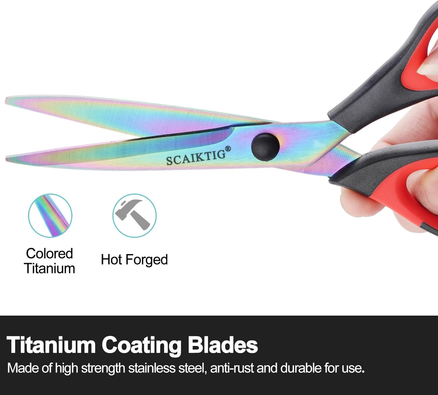 Craft Scissors Set of 3 Pack, All Purpose Sharp Titanium Blades Shears, Comfort Grip Handle, Multipurpose Fabric Scissors Tool Great for Adults, Office, Sewing, School and Home Supplies, Red&Black