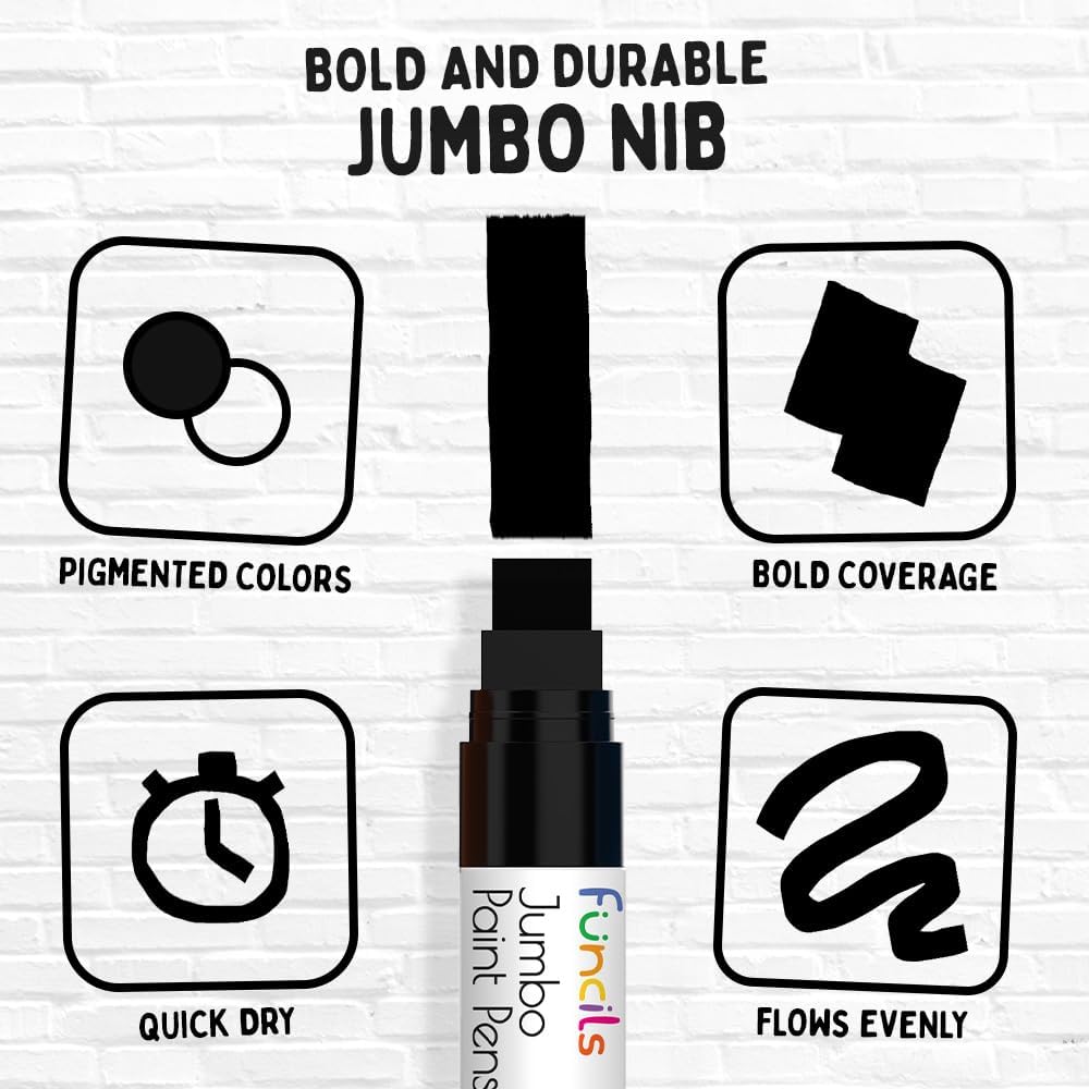 4 Jumbo Black Poster Markers - 15mm Fat Acrylic Paint Markers for Wood, Rock Painting, Plastic, Glass, Metal, Walls, Fabric - Large Thick Permanent Paint Pens for Signs, Board, Teachers