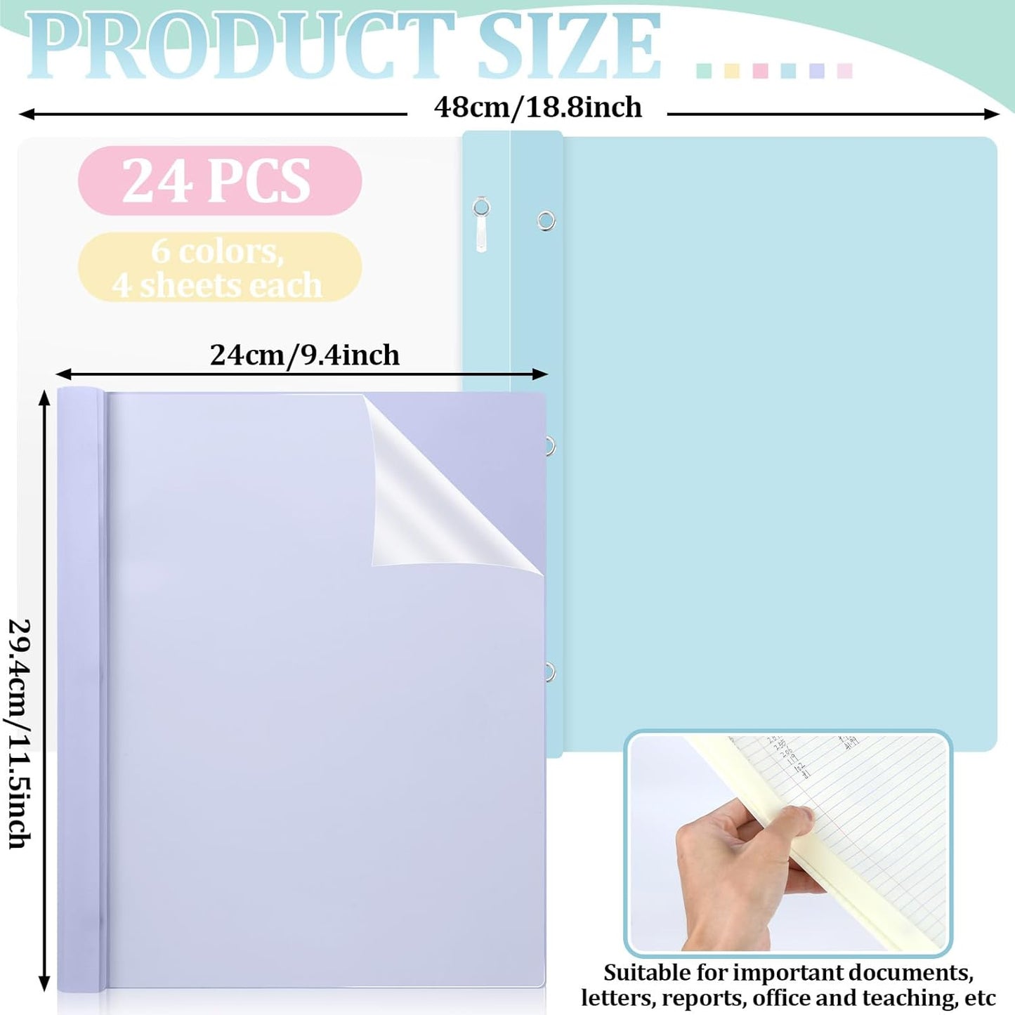 24 PCS Pastel Plastic Report Covers with 3 Prongs Clear Front Presentation Folders 3 Prong Folders for Resume Portfolio Document Report Letter Proposal School Classroom Office Supplies (Pastel)