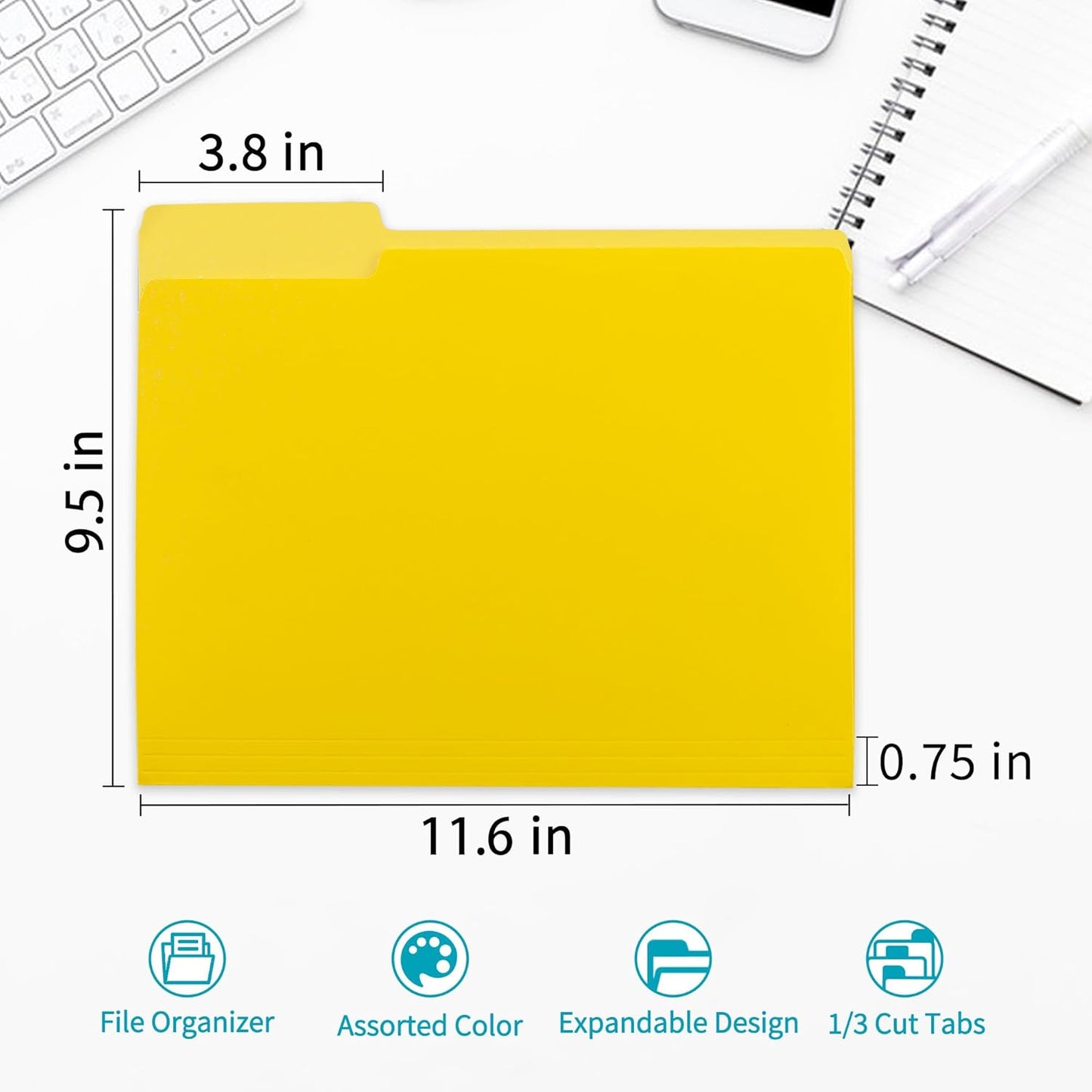 Two Tone Color File Folder 8.5 x 11 Inch,100 Packs Yellow File Folders,1/3 Cut Tab File Folder Letter Size, Assorted Colors,Manila File Folders for Office,School and Home,Organization