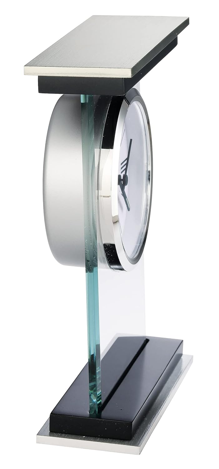 Howard Miller Bryant Tabletop Alarm Clock – Modern Desk Clock with Silent Sweep Seconds Luminous Hands Roman Numeral Markers & Bracket Style Design Satin Finish for Home Office & Desktop Decor