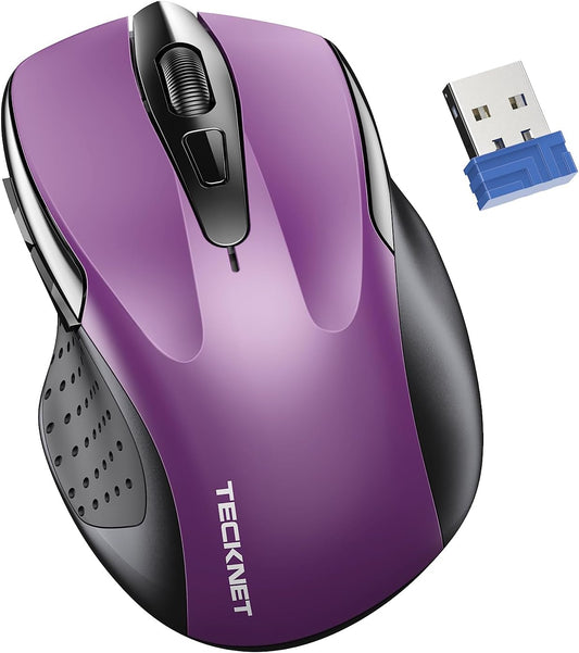 TECKNET Wireless Mouse for Laptop, Silent Mouse Quiet Click, Computer Mouse Wireless, 6 Adjustable 4000 DPI Computer Mice - Purple