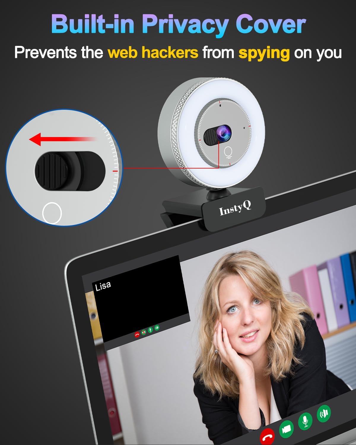 Webcam with Microphone, 2K Web Cam for PC/Desktop Computer/Laptop/MAC, Privacy Cover & Light, USB Plug and Play, Streaming Camera for Zoom/Skype/Teams/Video Calling/Studying and Conference