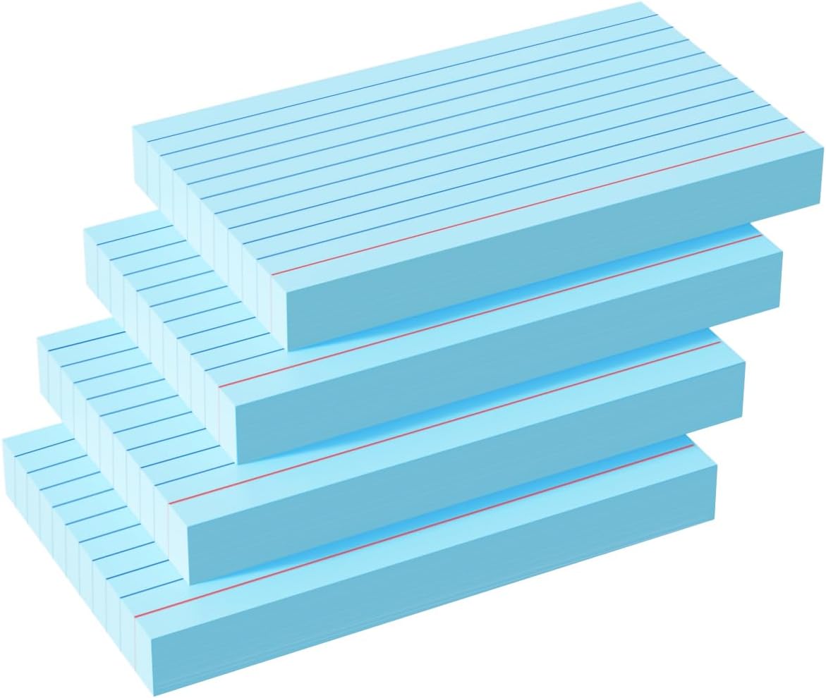 Blue Index Cards 3x5, 200 Pack, Ruled Index Cards, Flash Cards for Studying, Heavy Note Cards for Office, Home and School, 4 Packs of 50