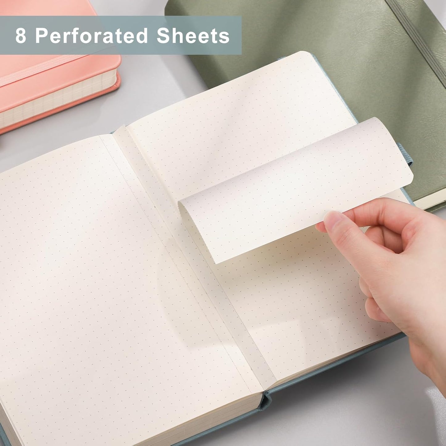 EMSHOI Dotted Notebook - 256 Pages A5 Dotted Grid Journal Notebook,120gsm Thick Paper,16 Perforated Pages, Smooth PU Leather, Inner Pocket,5.75'' × 8.38''-GrayBlue