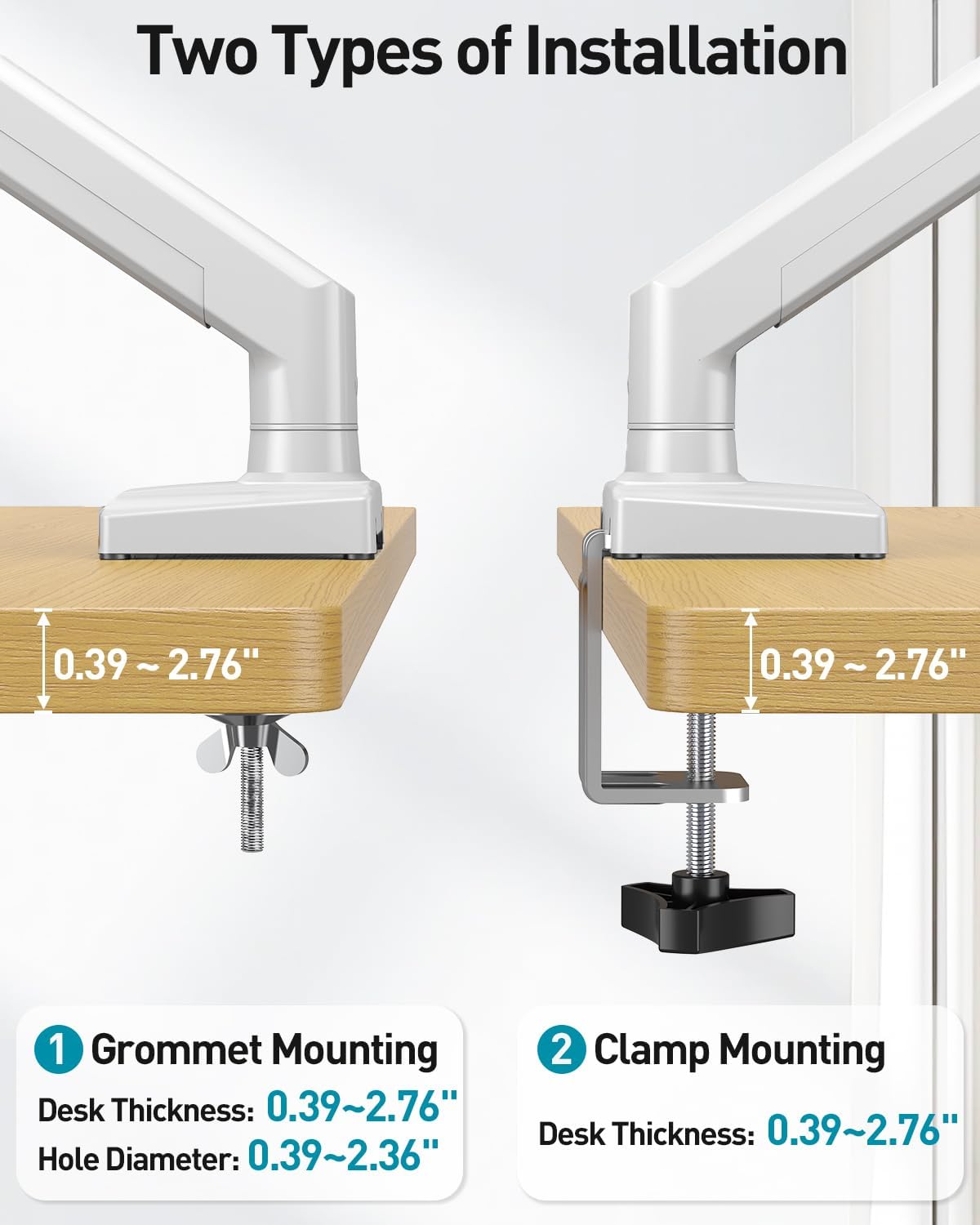 Dual Monitor Desk Mount - Adjustable Monitor Arm for 2 Monitors up to 32 inches/19.8 lbs, Double Monitor Stand VESA Bracket with C-Clamp & Grommet Mounting, Computer Screen Mount, White, Freelift