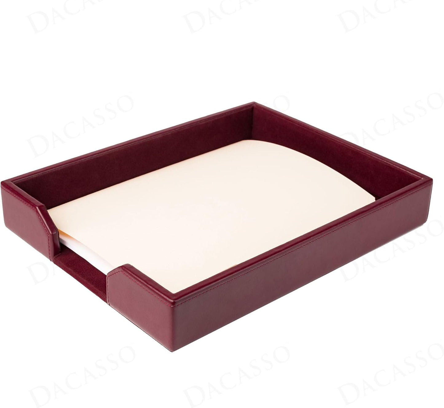 Dacasso Burgundy Bonded Leather Luxury Letter Tray Holder & Paper Organizer for Desk - Executive Desk Decor & Office Organization Essential
