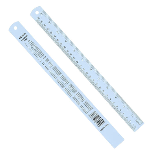 PATIKIL 30cm/12 Metal Ruler, 2 Pack Aluminum Alloy Rulers with Centimeters, Millimeters, Inches and Conversion Table Straight Edge Ruler for Writing Machinist Drafting, Blue