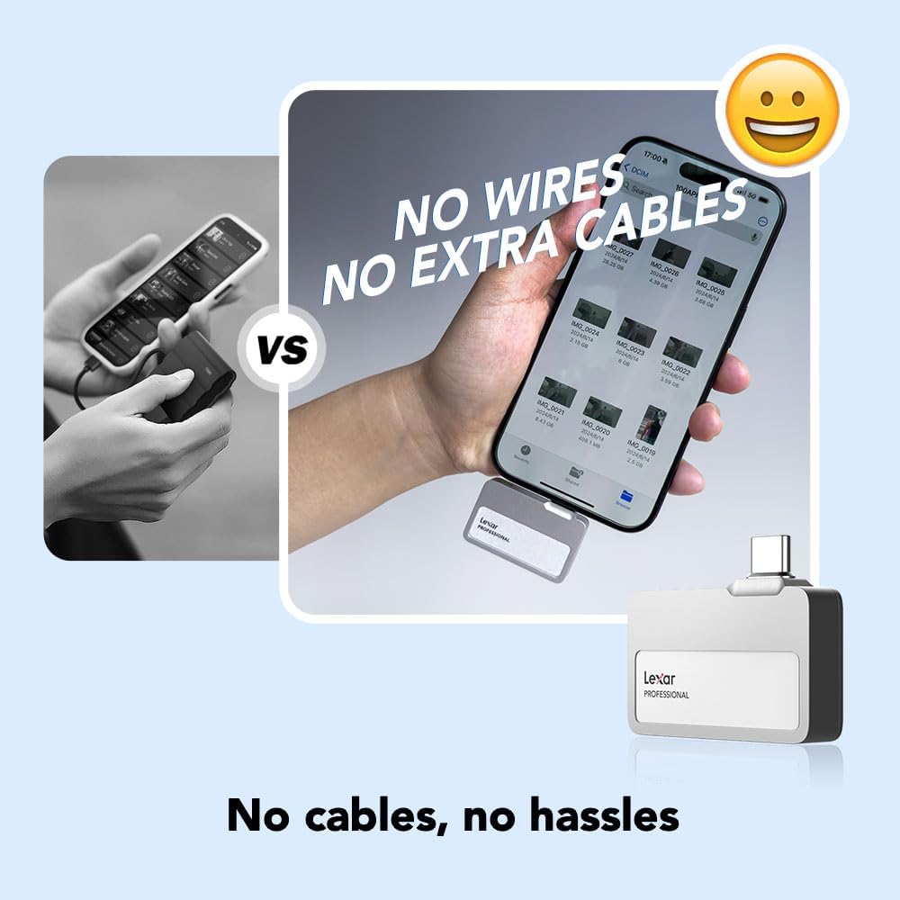 Lexar 2TB Professional Go Portable SSD, Supports Apple 4K 60fps ProRes, Up to 1050MB/s, USB 3.2 Gen 2, Rugged, IP65, Ultracompact, Compatible w/iPhone 15/16, External SSD (LSL400X002T-RNSNU)