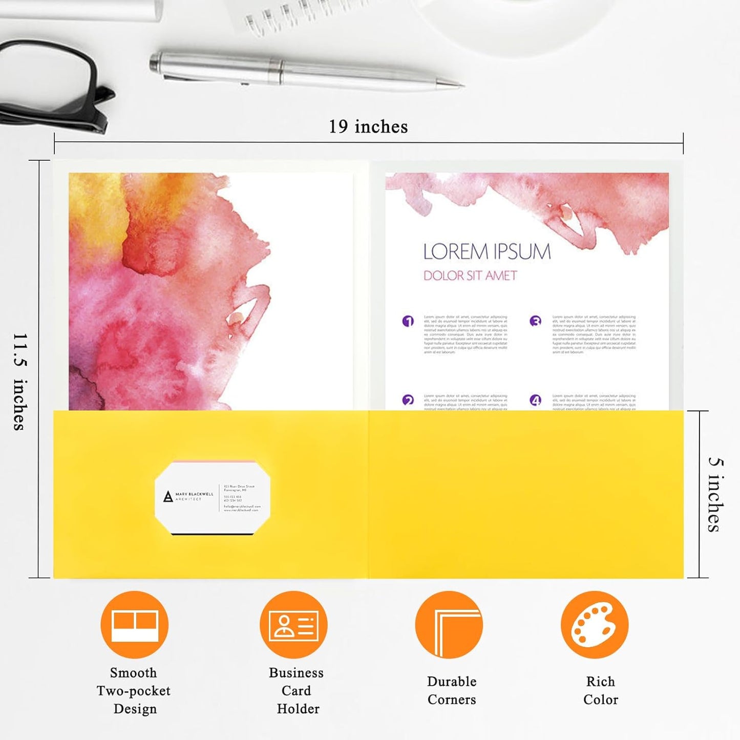 25Pcs Yollow Folders with Pockets-2 Pocket Folders for Documents,Cute Paper for Filing Cabinet,School,Office,Resume Portfolio