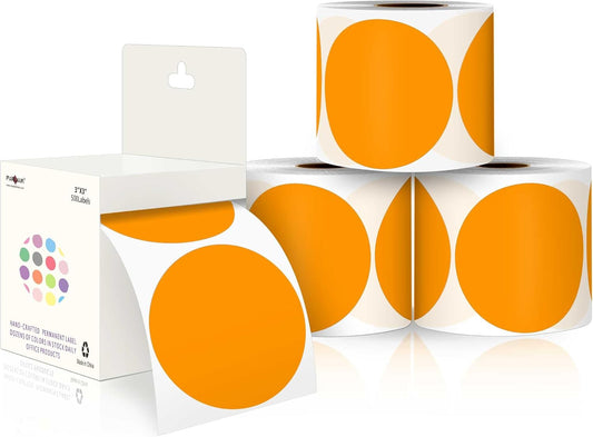 PARLAIM 3”Color Coding Labels Stickers,4Rolls/2000per Dispenser Box Round Adhesive Circle Dot Stickers for Inventory Office Home (Orange)