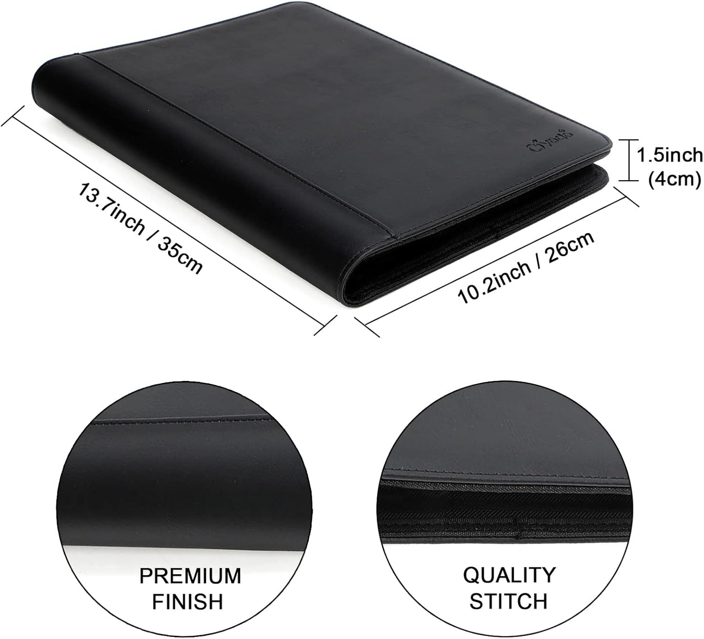 Yodo Zippered Portfolio 3-Ring Binder Business PU Leather Portfolio Interview Resume Legal Document Organizer Notepad Folder Padfolio for Men Women