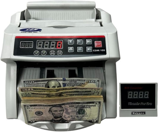 CDM-155 Advanced Money Counter Machine with UV/MG/DD/DBL/HLF/CHN Counterfeit Detection - Add and Batch Modes - Fast and Accurate Cash Counter